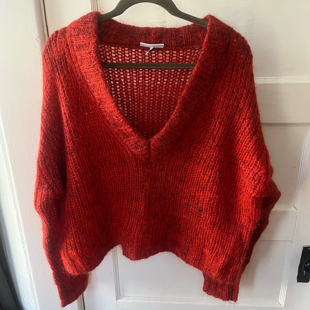 Ganni Vibrant Red V-Neck Sweater